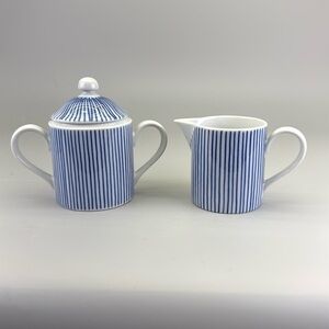 Fitz and Floyd Les Bands Blue and White Striped Sugar Creamer Set